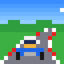 A cart driving on a highway, magnified