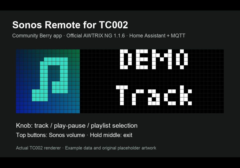 Sonos Remote for TC002 shown on an AWTRIX display