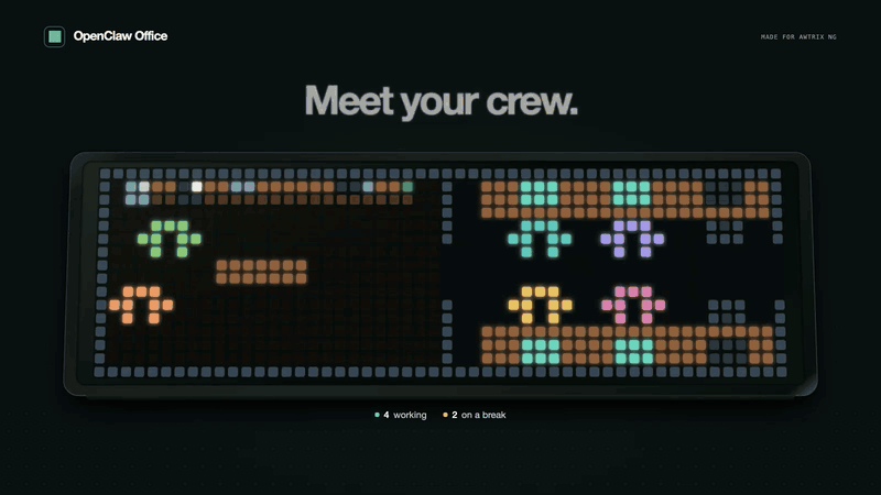 OpenClaw Office shown on an AWTRIX display